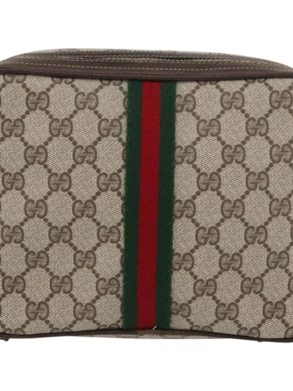 GUCCI GG Supreme Web Sherry Line Clutch Bag PVC Beige Red Green Auth ka3285